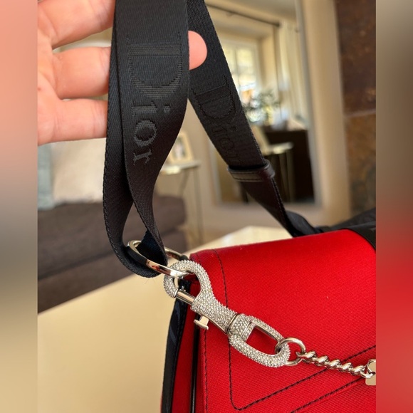 Vintage Rare CHRISTIAN DIOR Rouge Red Black Fabric Hardcore Shoulder Bag - Picture 9 of 16